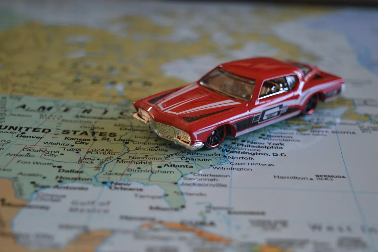 Road trip, car, map