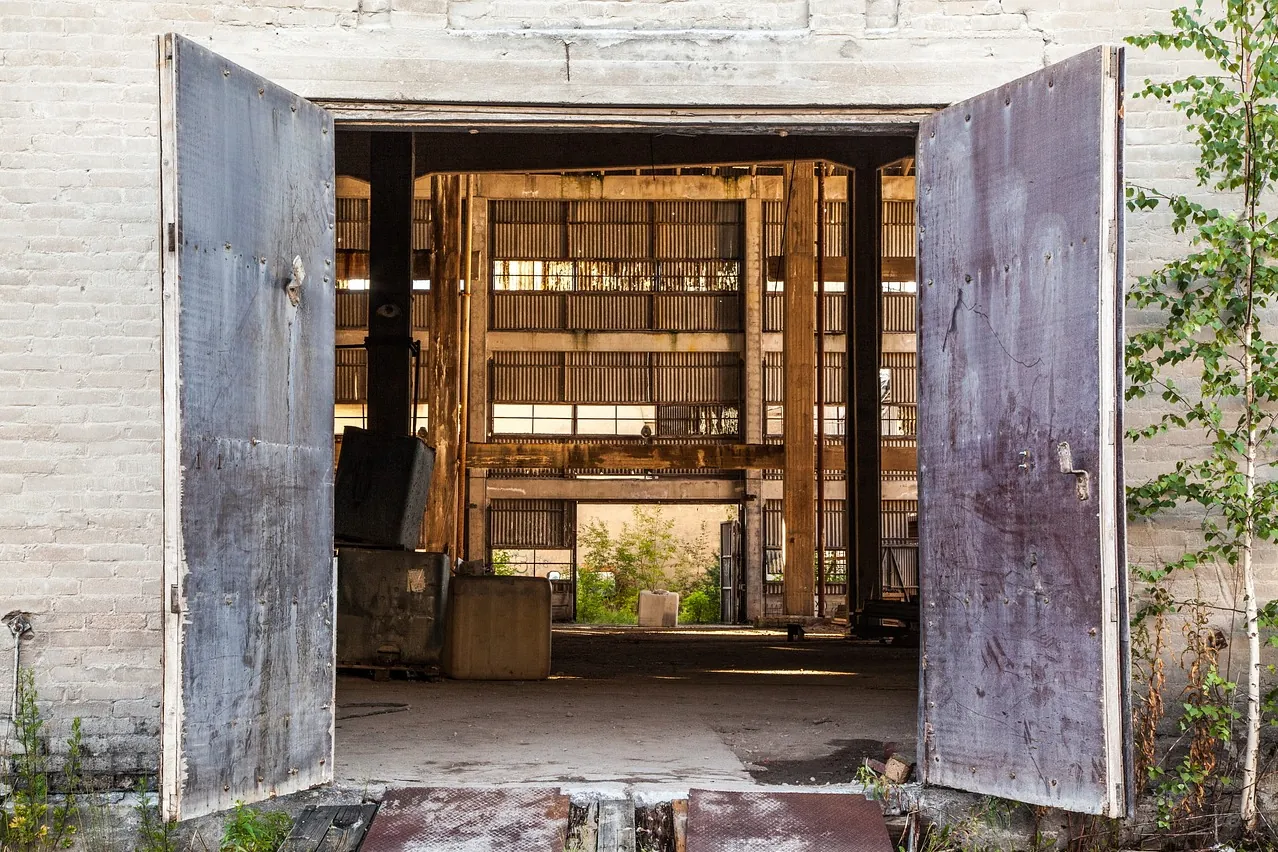 Open door, abandoned building, door