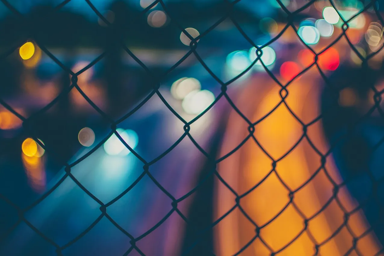 Fence, chain link, bokeh lights