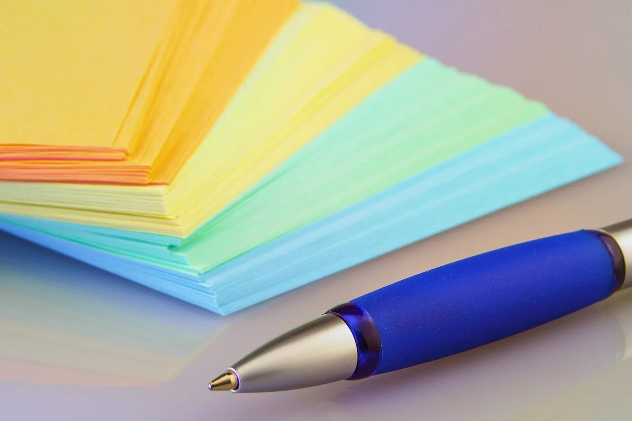 Sticky notes, ballpoint, pen