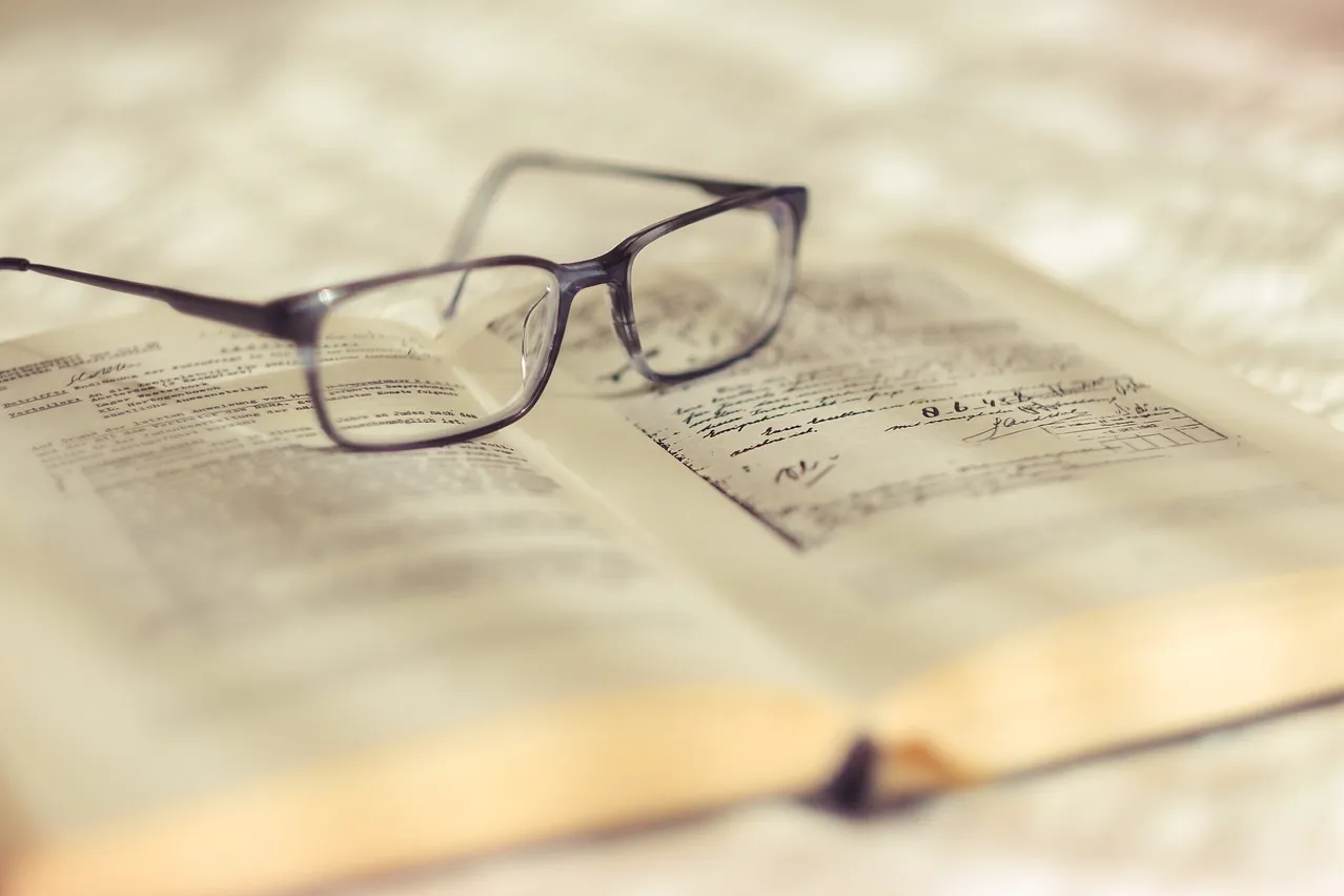 Reading, glasses, book