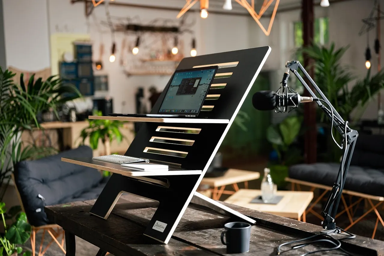 Home office, standing desk, interior design